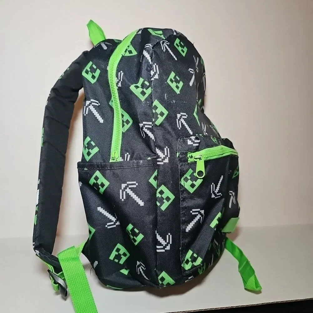 Minecraft Unisex Kids Black Green Pixel Print Adjustable Straps Laptop Backpack